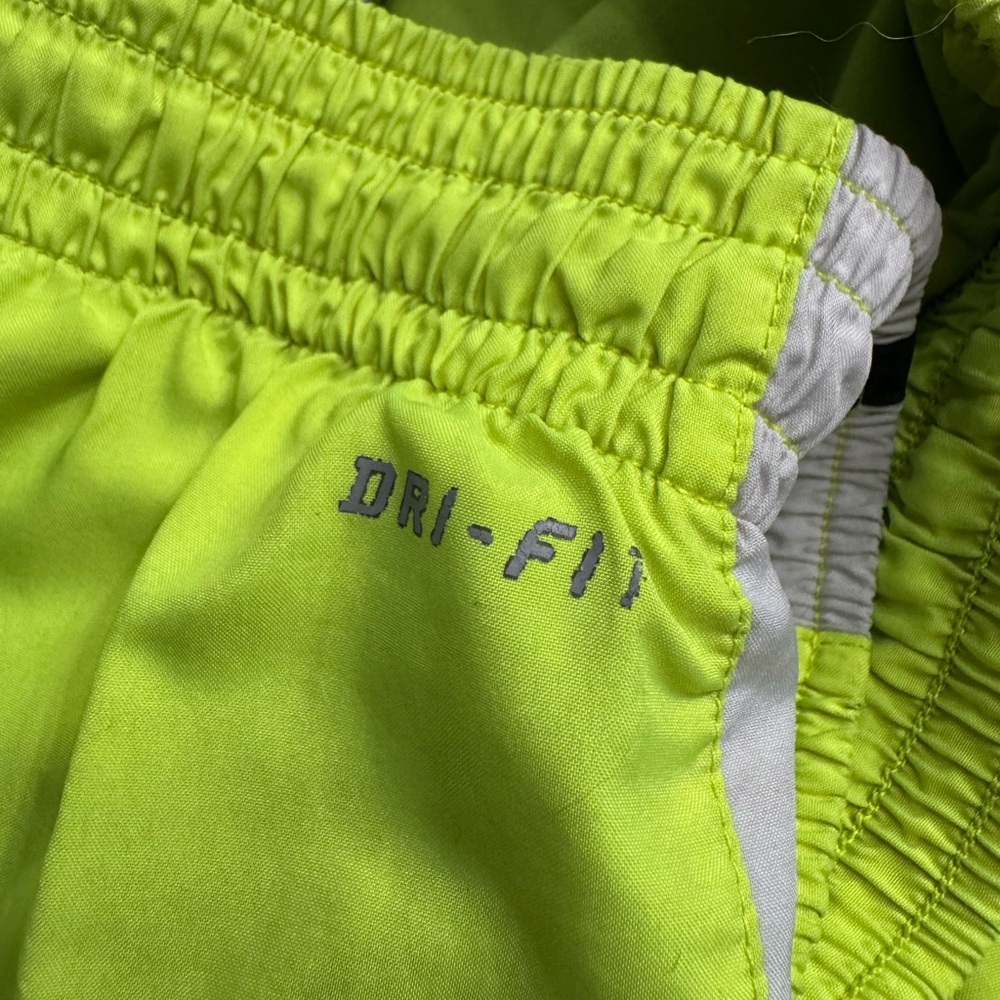 Nike Dri Fit Women’s Neon Yellow White Running Athletic Shorts Size Large - Picture 3 of 7
